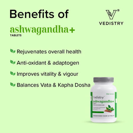 Vedistry Ashwagandha + With Piperine | Better Absorption, Boost Energy & Strength, 60 Tabs (3 Packs)