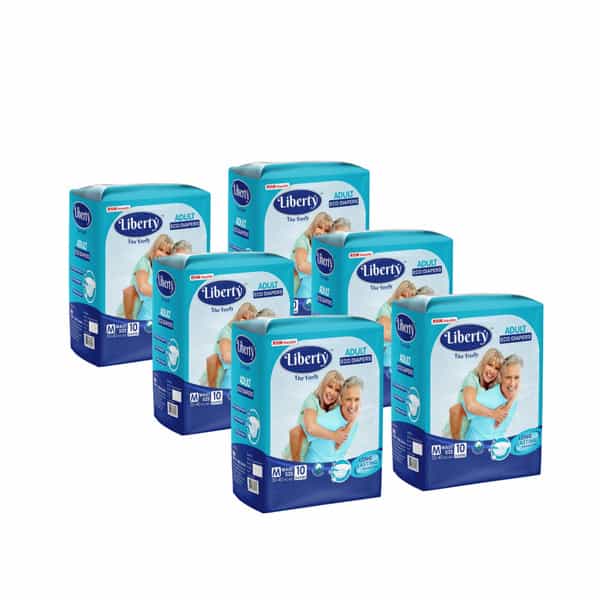 Liberty Eco Adult Diapers Medium (M) 60 Count Waist Size 30-40 Inch Pack Of 6 10 Count/Pack