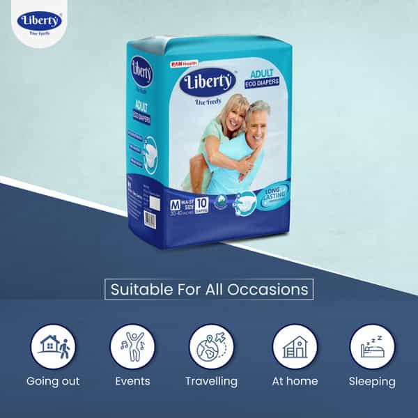Liberty Eco Adult Diapers Medium (M) 60 Count Waist Size 30-40 Inch Pack Of 6 10 Count/Pack
