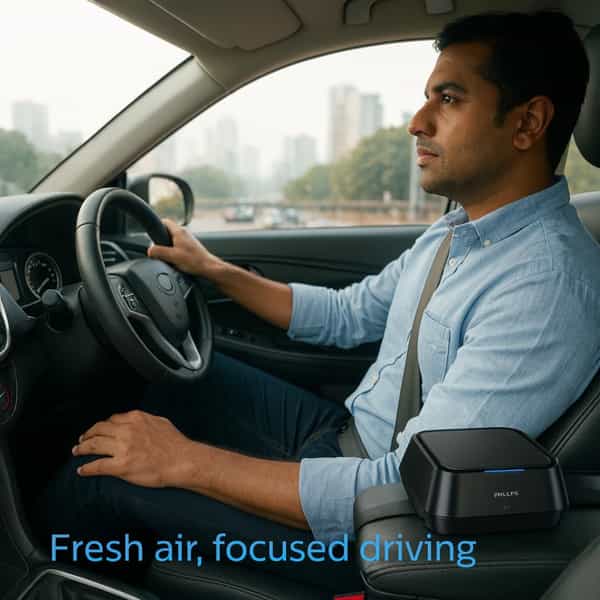 Philips Go Pure 5211 Car Air Purifier With Filter Auto On Off With Ignition Strap Mount Black 1 No's
