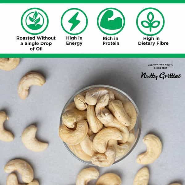 Nutty Gritties Roasted Cashews| Lightly Salted And Dry Roasted Healthy Snack - 200G