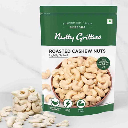 Nutty Gritties Roasted Cashews| Lightly Salted And Dry Roasted Healthy Snack - 200g
