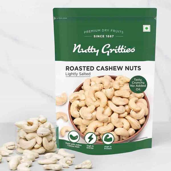 Nutty Gritties Roasted Cashews| Lightly Salted And Dry Roasted Healthy Snack - 200G