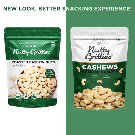 Nutty Gritties Roasted Cashews| Lightly Salted And Dry Roasted Healthy Snack - 200g