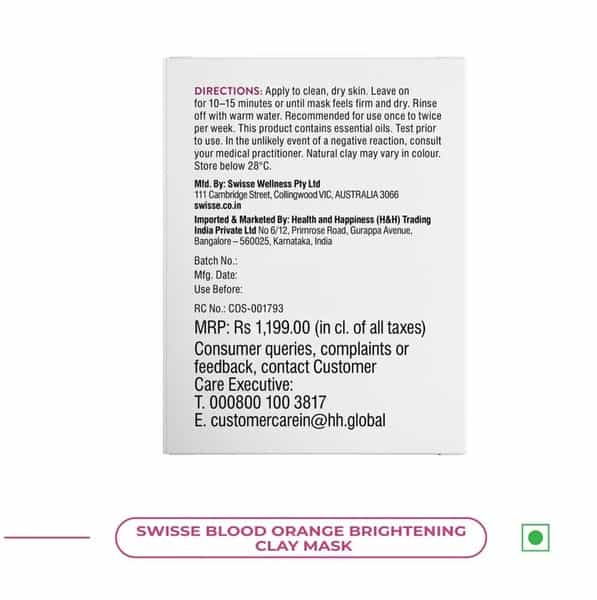 Swisse Blood Orange Brightening Clay Mask For Glowing Skin & Even Skin Tone 70G