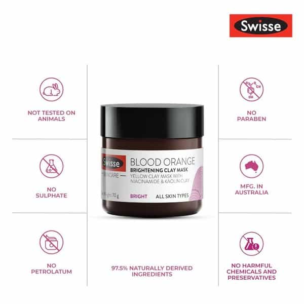 Swisse Blood Orange Brightening Clay Mask For Glowing Skin & Even Skin Tone 70G
