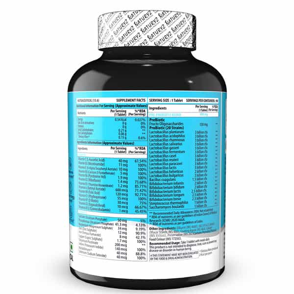 Naturyz Multivitamin With Probiotics 50 Billion Cfu & Prebiotics For General Health - 90 Tablets