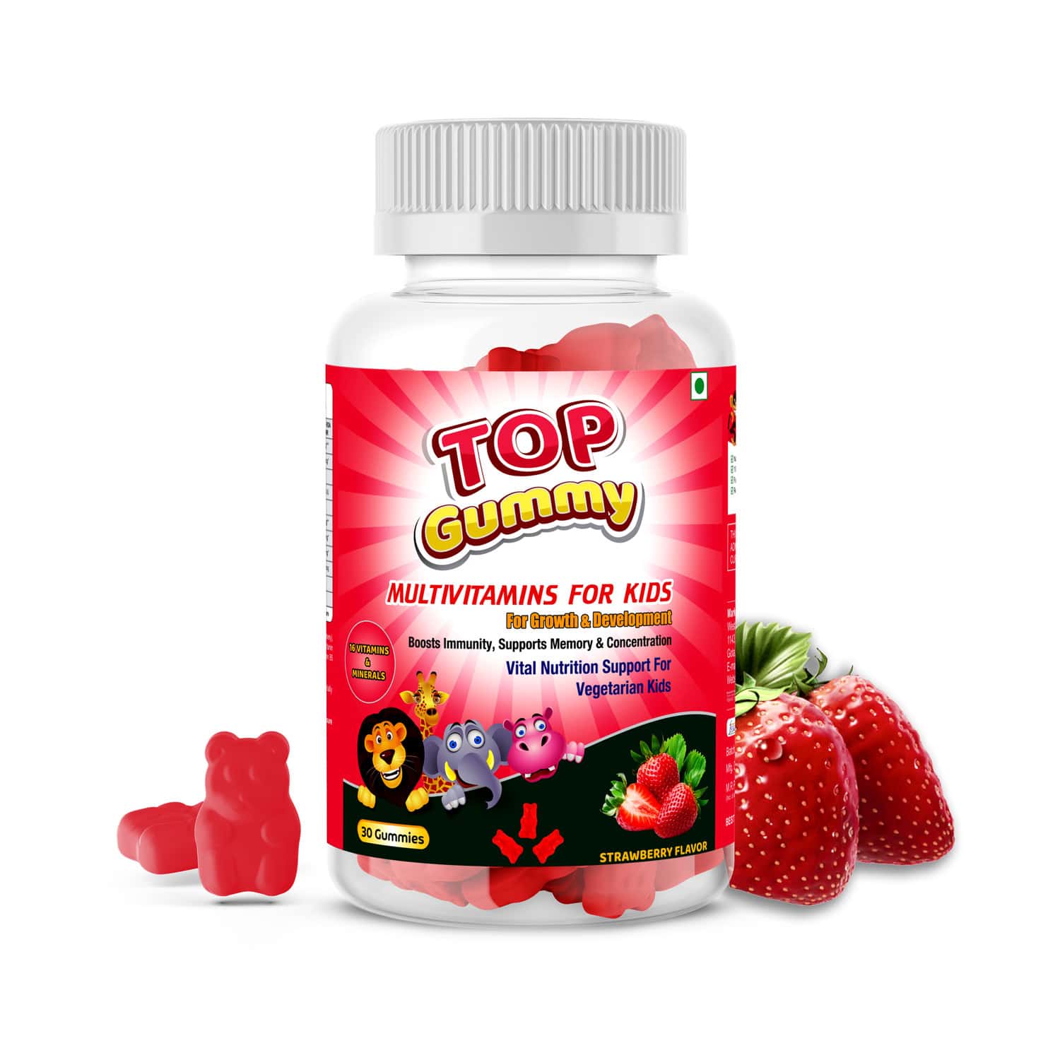 Buy Top Gummy Multivitamins For Kids For Growth & Development Strawberry Flavour 30 Gummies
