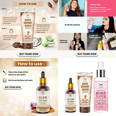 Tnw-The Natural Wash Skincare Combo With Glow Face Serum | T Scrub & Steam Distilled Rose Water