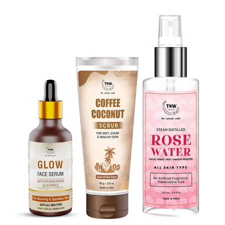 Tnw-The Natural Wash Skincare Combo With Glow Face Serum | T Scrub & Steam Distilled Rose Water