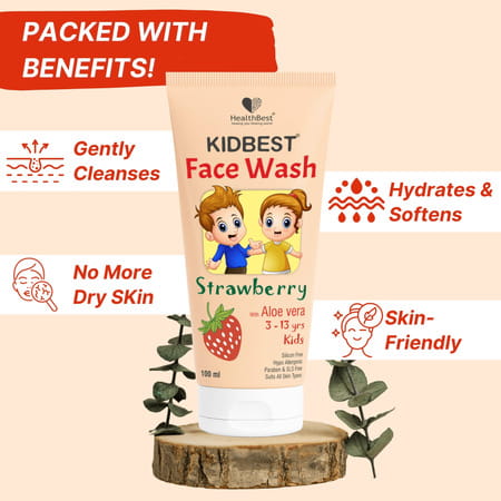 Healthbest Kids Face Wash With Organic Strawberry Nourishing & Brightening Daily Cleanser - 100ml