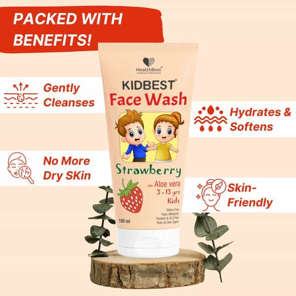 Healthbest Kids Face Wash With Organic Strawberry Nourishing & Brightening Daily Cleanser - 100Ml
