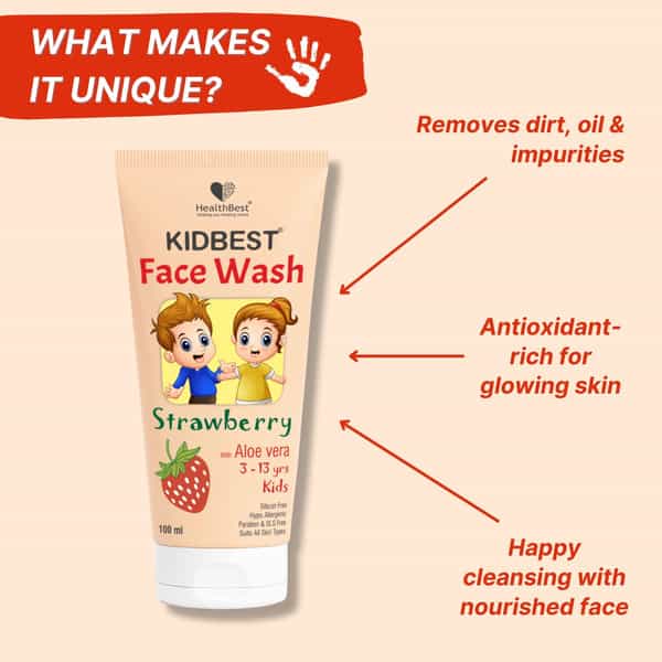 Healthbest Kids Face Wash With Organic Strawberry Nourishing & Brightening Daily Cleanser - 100Ml