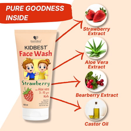 Healthbest Kids Face Wash With Organic Strawberry Nourishing & Brightening Daily Cleanser - 100ml