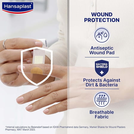 Hansaplast Antiseptic Regular Bandage For Cuts & Wounds | Breathable | Kids & Adults | 100 Strips