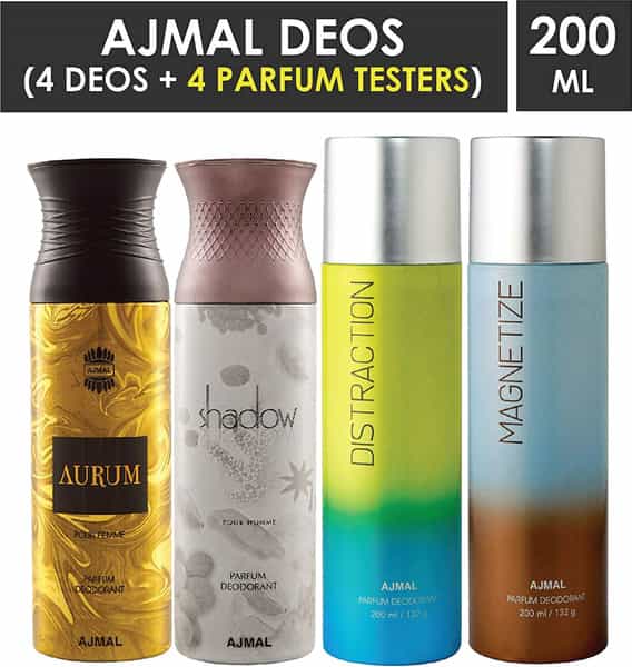 Ajmal 1 Aurum For Women 1 Shadow For Men 1 Distraction 1 Magnetize Unisex Deodorant Combo Pack Of 4