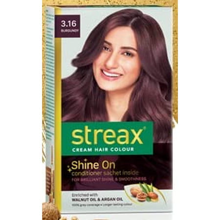 Streax Cream Hair Colour Enriched With Walnut & Argan Oil 60 Ml X Pack Of 12 Burgundy