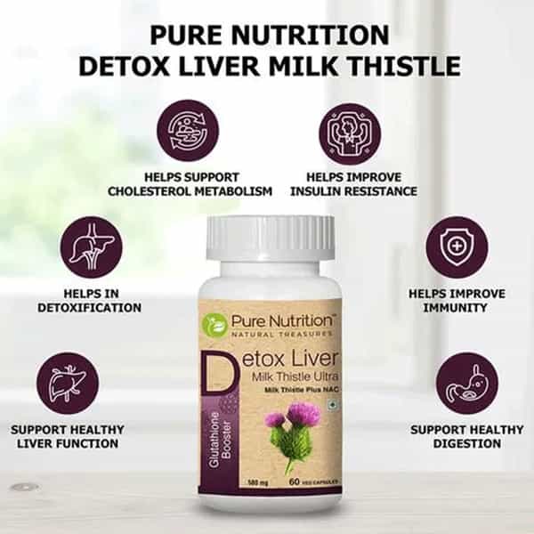 Pure Nutrition Detox Liver Milk Thistle Ultra Support Healthy Liver Function - 60 Veg Capsules