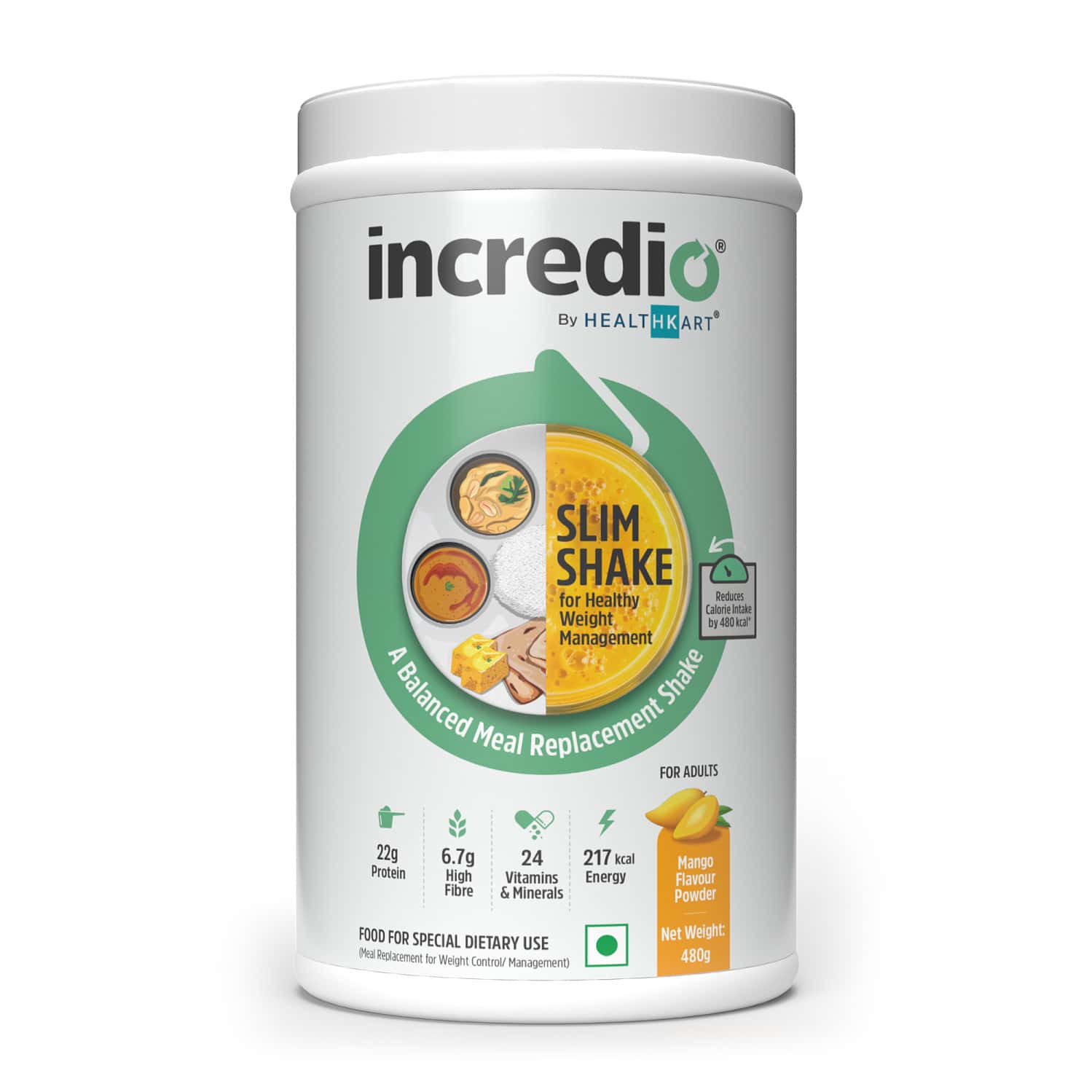 Incredio Slim Shake (mango | 480g) | 22g Triple Blend Protein | Meal Replacement