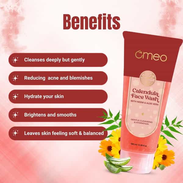 Omeo Calendula Face Wash With Neem & Aloe Vera Face Wash | Anti Acne & Oil Control - 100Ml