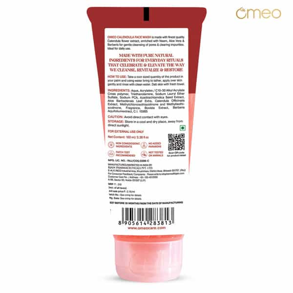 Omeo Calendula Face Wash With Neem & Aloe Vera Face Wash | Anti Acne & Oil Control - 100Ml