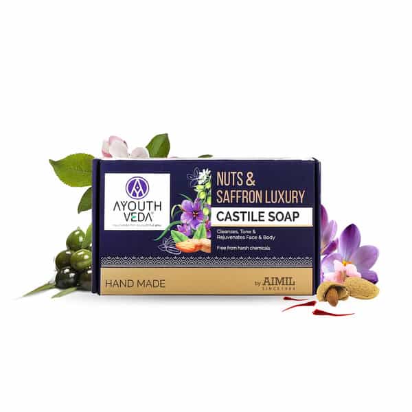 Ayouthveda Nuts & Saffron Handmade Castile Soap With Nourishing Oils For Clensed & Soft Skin 110 Gm