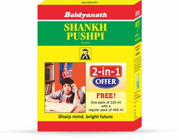 Baidyanath Shankhapushpi Syrup | Improves Concentration And Sharpens Mind - 450 Ml With Free 220 Ml