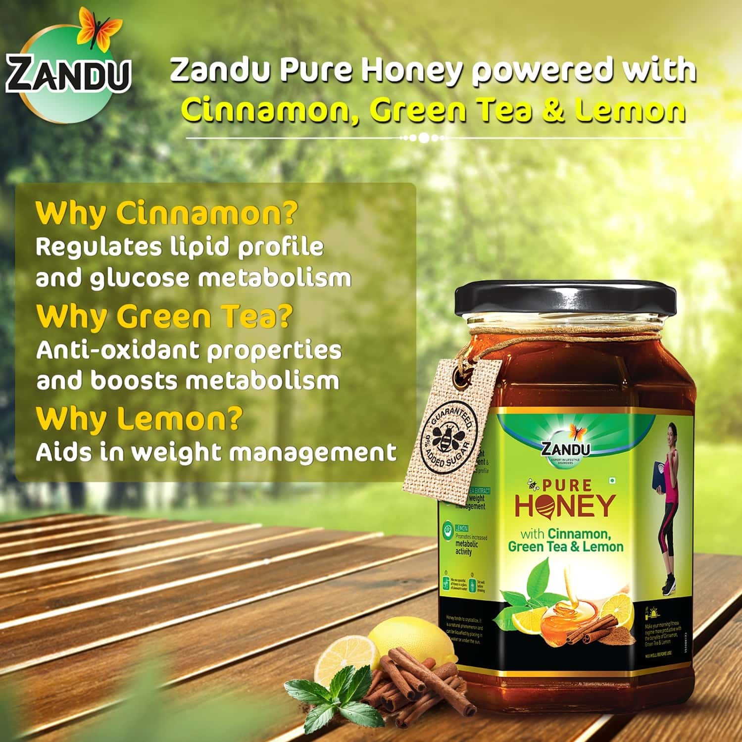 Buy ZANDU PURE HONEY CINNAMON GREEN TEA & LEMON HEALTH FOOD JAR OF 250