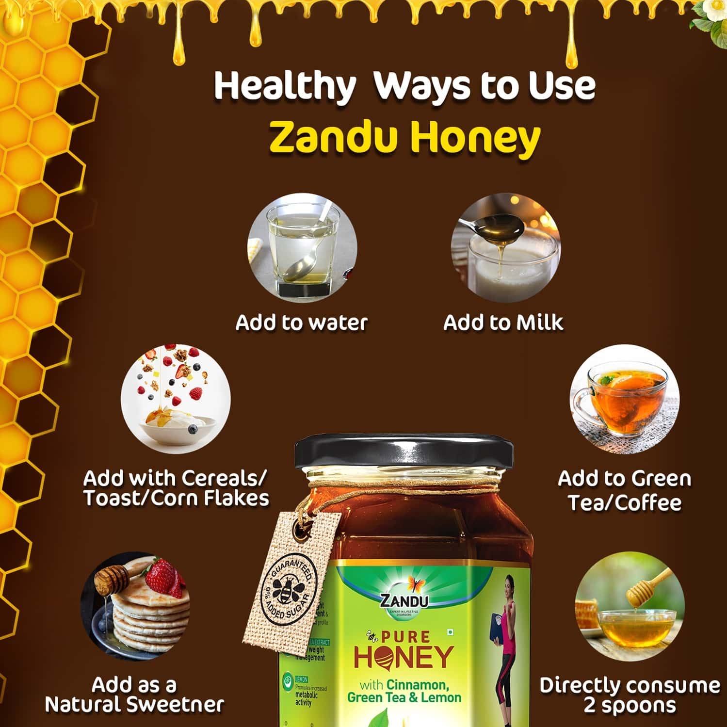Buy ZANDU PURE HONEY CINNAMON GREEN TEA & LEMON HEALTH FOOD JAR OF 250