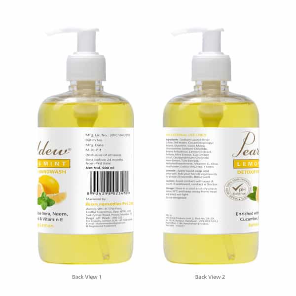Pearldew Lemon & Mint Detoxifying Hand Wash 500 Ml | Neem & Tulsi (Pack Of 2)