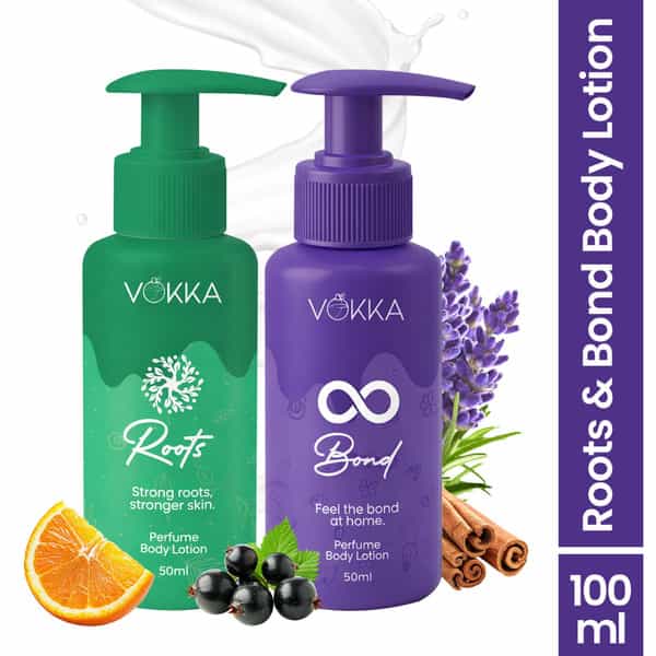 Vokka Roots & Bonds Perfume Body Lotion | Citrus Honey Vanilla Musk & Warm Woody Fragrance - 2X50ml