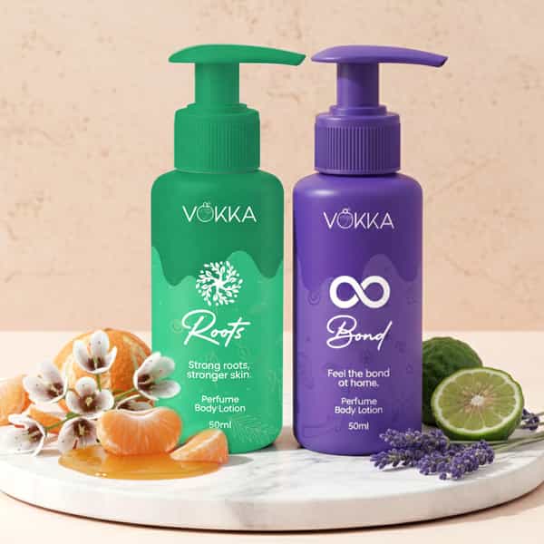 Vokka Roots & Bonds Perfume Body Lotion | Citrus Honey Vanilla Musk & Warm Woody Fragrance - 2X50ml