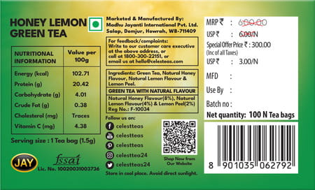 Celest Green Tea 100 Bags - Lemon & Honey
