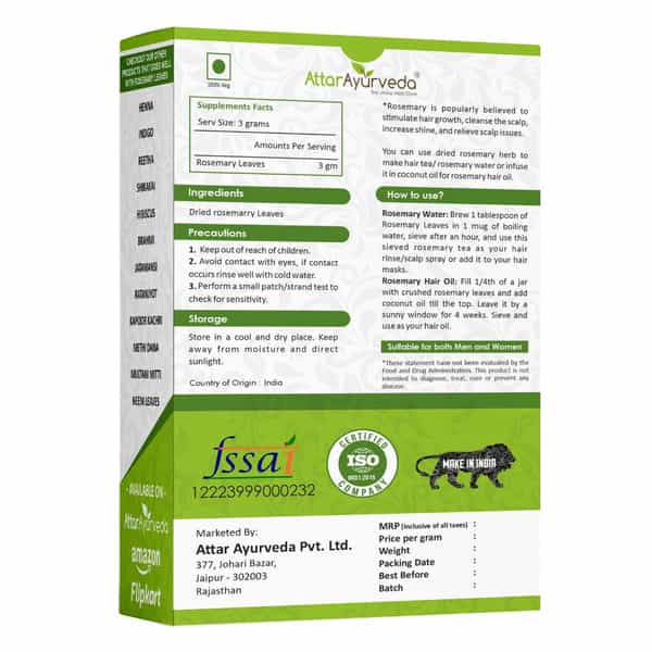 Attar Ayurveda Natural Rosemary Leaves For Hair Growth 100 Grams
