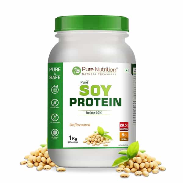 Pure Nutrition Soy Protein Powder | 100% Pure | Isolate 90% | Unflavoured - For Muscle Growth - 1Kg