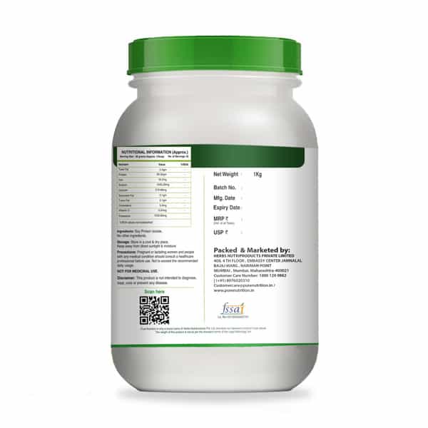 Pure Nutrition Soy Protein Powder | 100% Pure | Isolate 90% | Unflavoured - For Muscle Growth - 1Kg