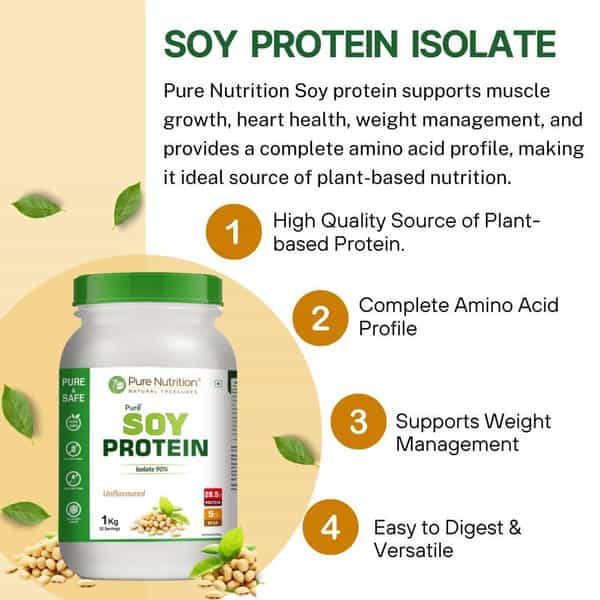 Pure Nutrition Soy Protein Powder | 100% Pure | Isolate 90% | Unflavoured - For Muscle Growth - 1Kg