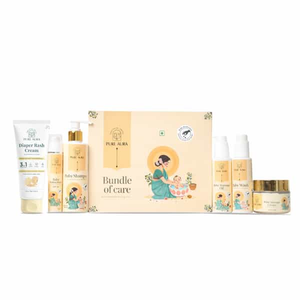 Pure Aura Baby Wellness Kit Lotion| Bodywash| Massage Oil| Face&Diaper Rash Cream Spf30 Sunscreen