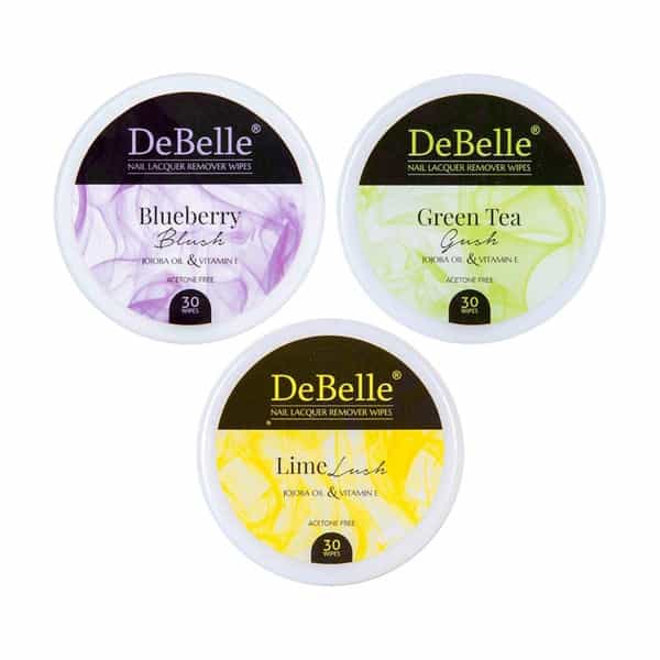 Debelle Nail Polish Remover Wipes Combo Of 3 - Blueberry Blush | Green Tea Gush & Lime Lush