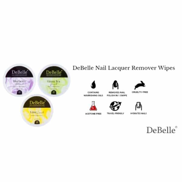 Debelle Nail Polish Remover Wipes Combo Of 3 - Blueberry Blush | Green Tea Gush & Lime Lush