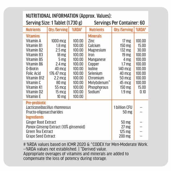 Hk Vitals Multivitamin Plus Men | 60 Tablets | Daily Multivitamin | Supports Heart | Bone