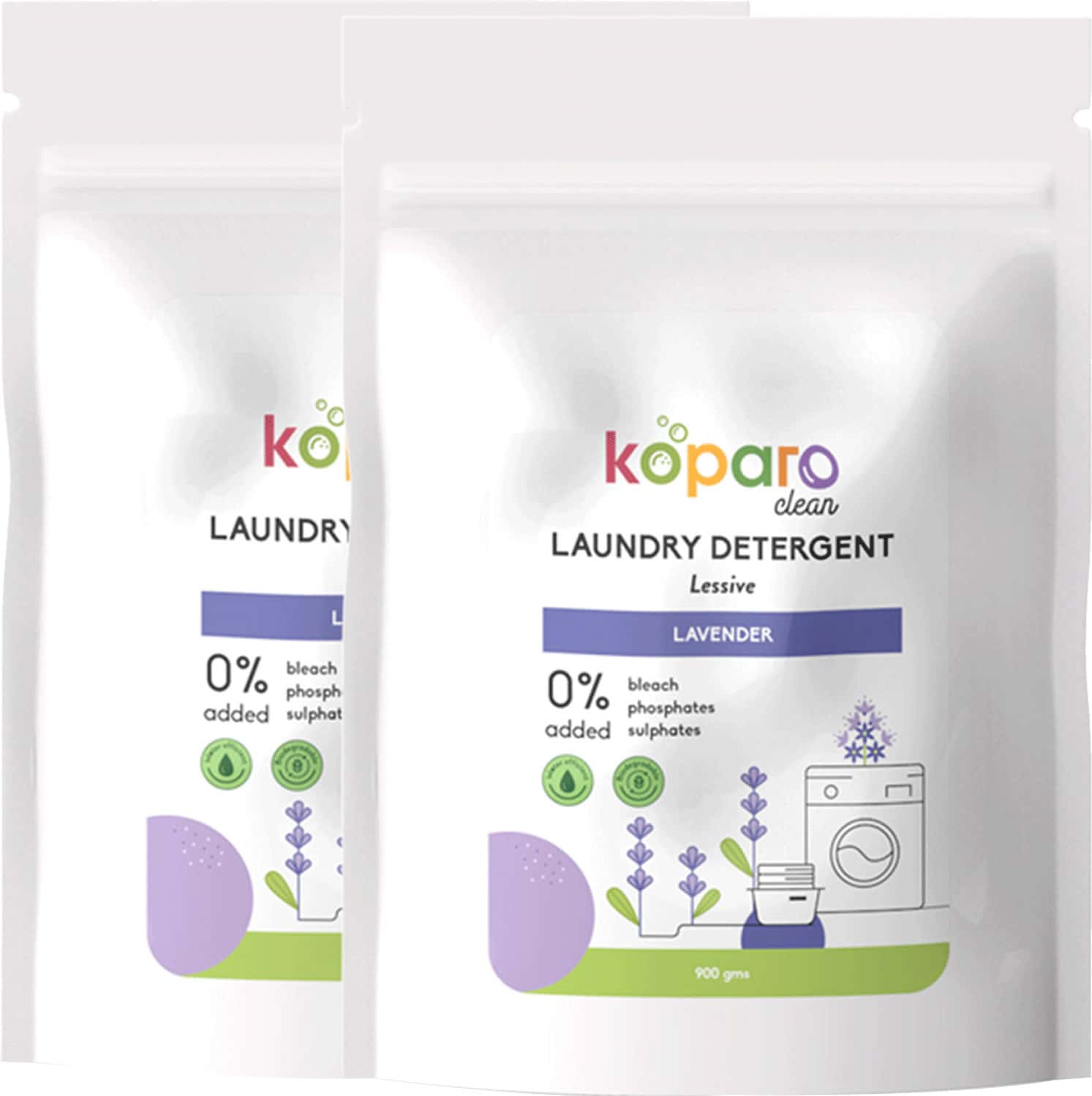 Koparo Laundry Detergent Powder Natural & Non Toxic Tough On Stains Lavender Fragrance -900 Gram X 2