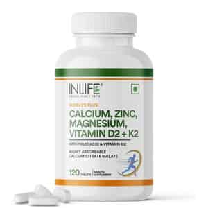 Inlife Calcium Magnesium Zinc Vitamin D K2 Folic Acid & B12- Bone & Joint Supplement- 120 Tablets