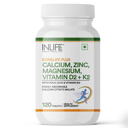 Inlife Calcium Magnesium Zinc Vitamin D K2 Folic Acid & B12- Bone & Joint Supplement- 120 Tablets