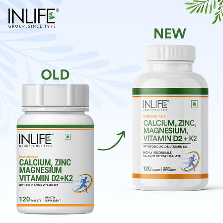 Inlife Calcium Magnesium Zinc Vitamin D K2 Folic Acid & B12- Bone & Joint Supplement- 120 Tablets