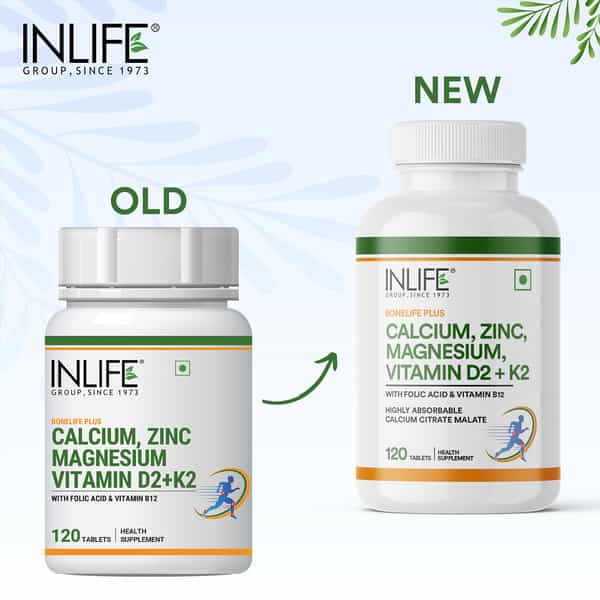 Inlife Calcium Magnesium Zinc Vitamin D K2 Folic Acid & B12- Bone & Joint Supplement- 120 Tablets