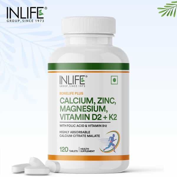 Inlife Calcium Magnesium Zinc Vitamin D K2 Folic Acid & B12- Bone & Joint Supplement- 120 Tablets