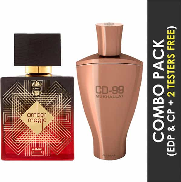 Ajmal Amber Magic Edp 100Ml Perfume For Men And Cd 99 Mukhallat Cp Attar 14Ml For Unisex