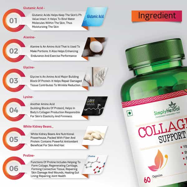 Simply Herbal Collagen Supplement Tablets With Vitamin C - 60 Capsules