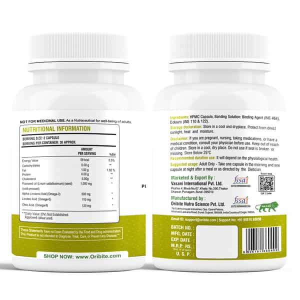 Oribite Omega 3-6-9 Flaxseed Capsules For Heart Health 60 Capsules